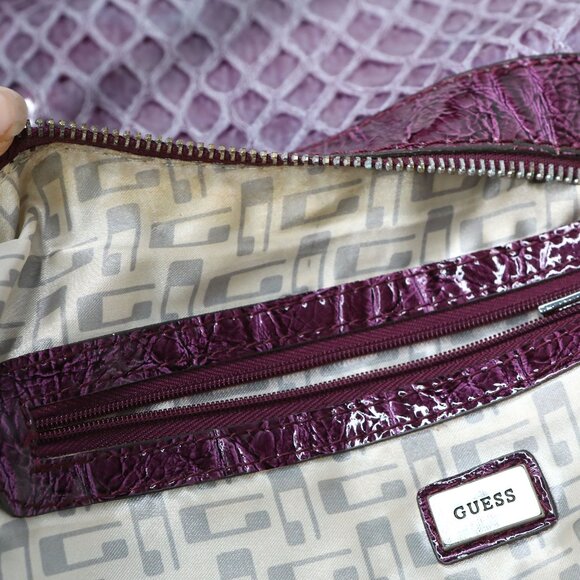 Vintage Y2K Guess Purple Croco Embossed Shoulder Bag Handbag Faux Leather Retro - Picture 8 of 14